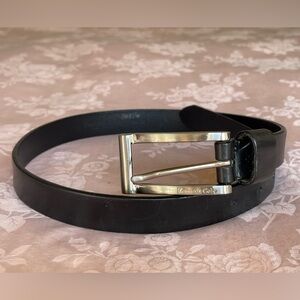 Kenneth Cole New York Black Leather Belt with Polished Silver Buckle